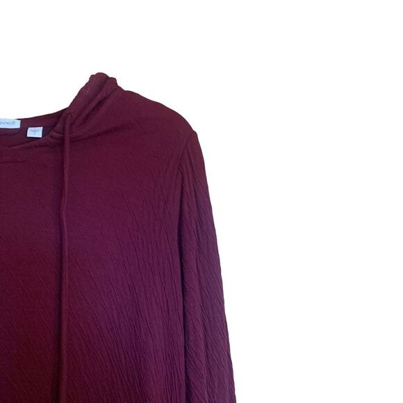 Pure J. Jill Small Burgundy Textured Crinkle Hooded Pullover Sweatshirt Blouse - Picture 3 of 8
